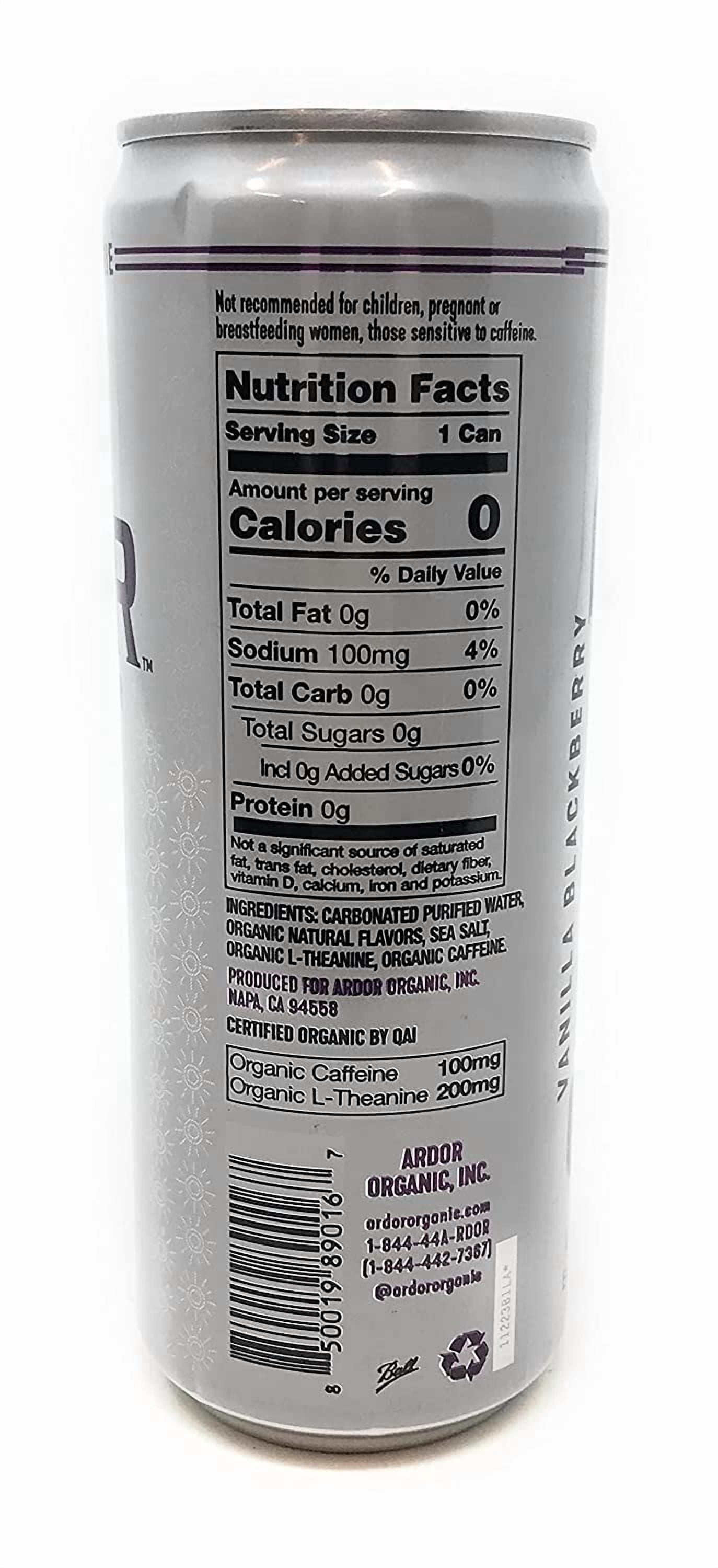 Pack of 12, Ardor Organic Inc Organic Vanilla Blackberry Energy Sparkling Water, 12 fl oz