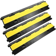 Reliancer 3 Pack Dual Channel Rubber Cable Protector Ramp 2 Channel Traffic Speed Bump 11000lbs Capacity Heavy Duty Driveway Hose Cover Ramp Cord Track Protector Wires Concealer w/Flip-Open Top Cover