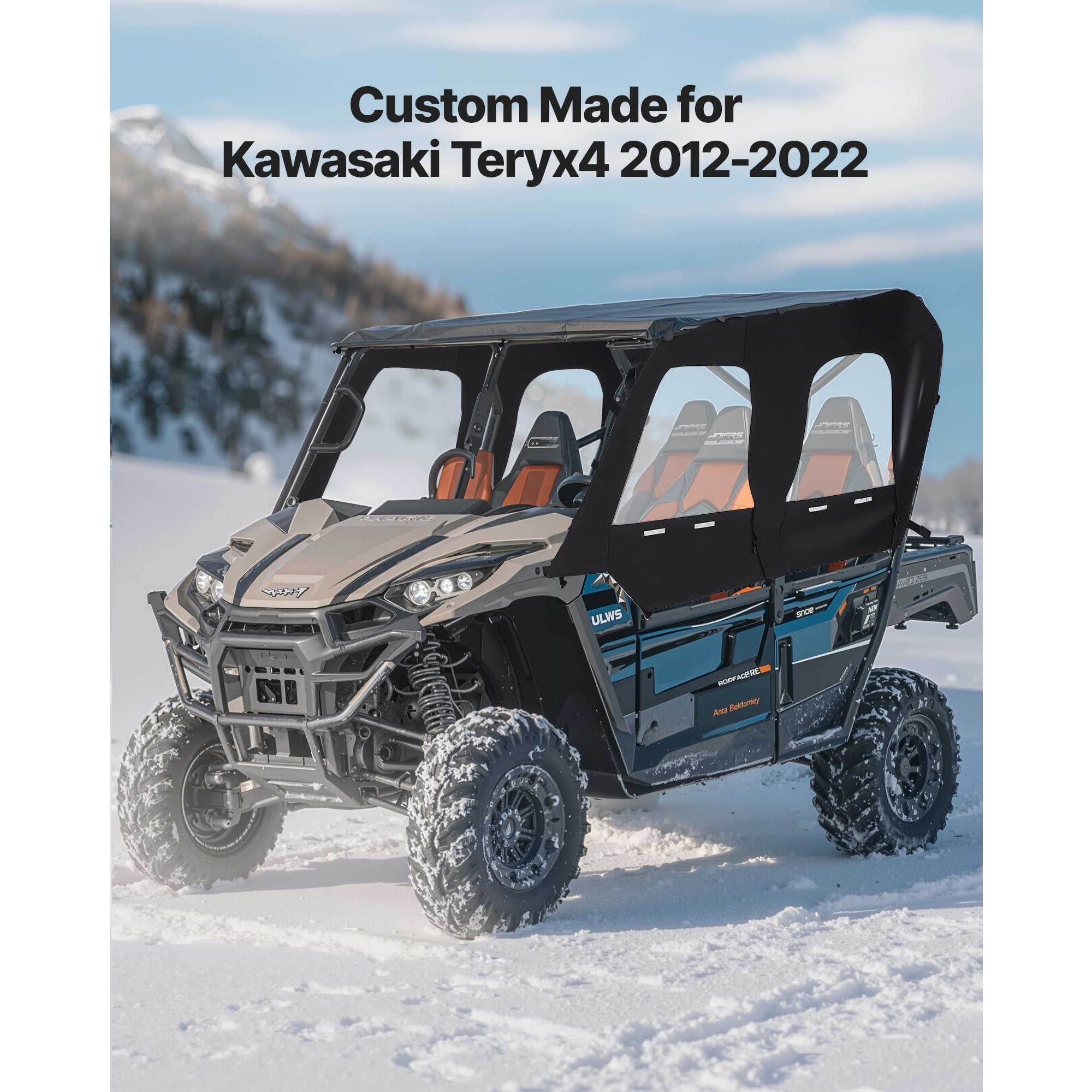 KFFKFF Cab Enclosure Upper Doors, Compatible with Kawasaki Teryx4 2012-2022, Soft Upper Doors, Windproof & Waterproof Zippered UTV Side Window Kit