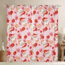 Manfei Kawaii Santa Claus Black Out Curtains for Kids, Pink Groovy Flower Floral Curtains Pack of 2 (42x63 Each), Merry Christmas Bedroom Curtains, Curtains and Drapes Bedroom Decor