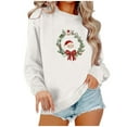 thumbnail image 2 of GuzomFashion Womens White Christmas Sweatshirt - 100% Polyester Oversized Crew Neck, Santa Wreath Graphic, Ribbed Cuffs/Hem, S-XXL for Holiday Parties & Casual Wear,Size M, 2 of 4