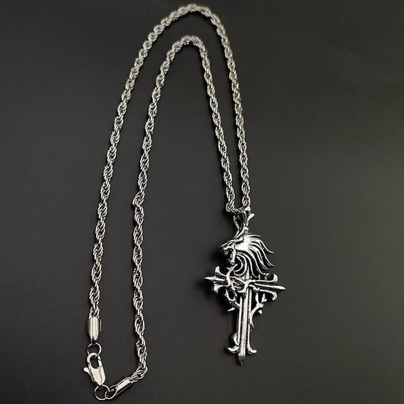 Jinzhaolai Game Final Fantasy Viii Necklace Lion Head Pendant Cosplay Unisex Silver Color Cross Choker Accessories Jewelry Gifts