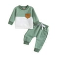 thumbnail image 2 of Lilgiuy Toddler Girls Boys Clothes Fall Winter Outfits Color Block Long Sleeve Pollover Sweatshirt Top Jogger Pants Set Green (0-6 Months), 2 of 6
