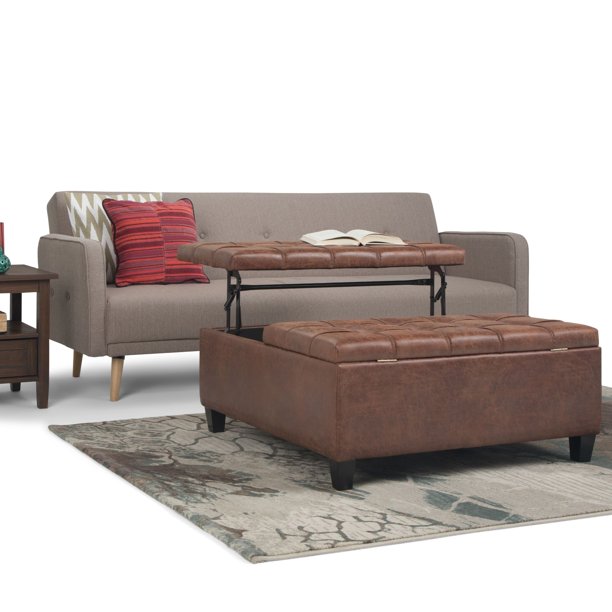 Simpli Home Harrison Coffee Table Storage Ottoman ...