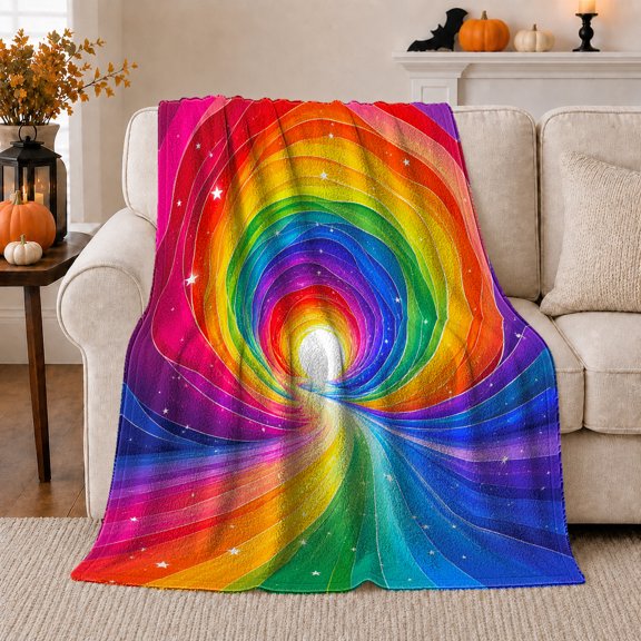 Cosmic Rainbow Vortex Spiral, Cozy Friendship Quote Scene, Warm Flannel Blanket for Living Room and Reading Nook, Art Lovers Friendship Gift, Artistic Home Decor