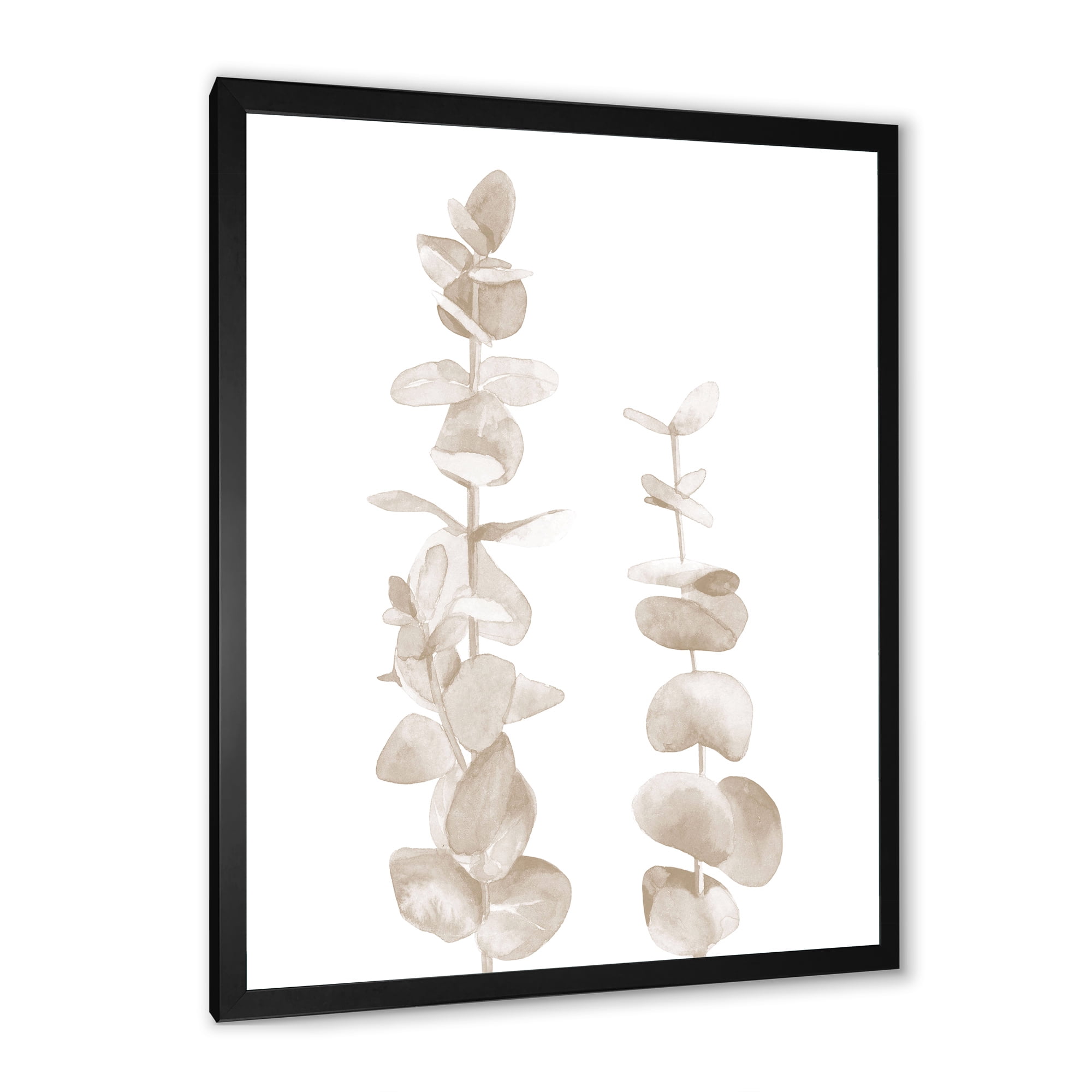 Designart 'Grey Eucalyptus Branches On White' Traditional Framed Art Print