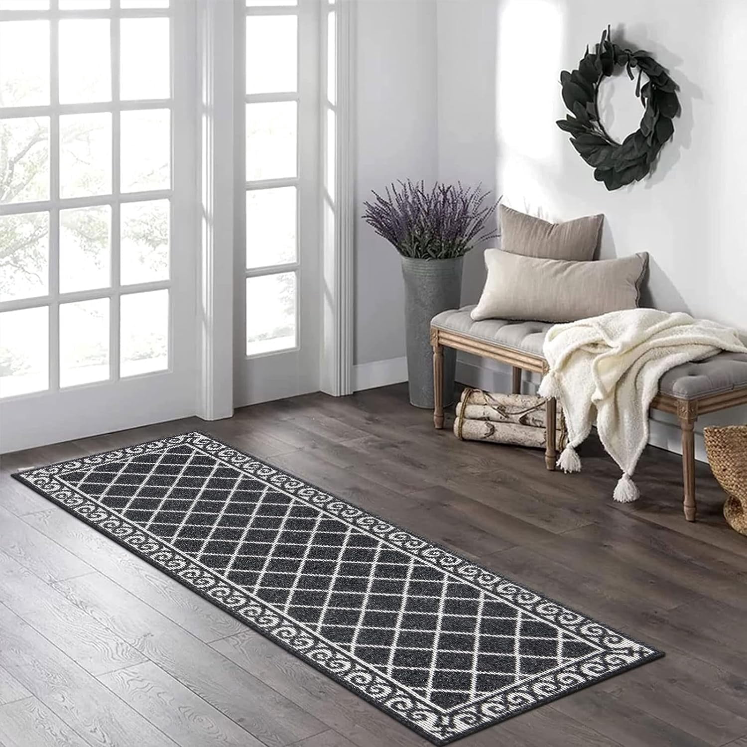 Yamaziot 2'x6' Hallway Runner Rug Washable Kitchen Floor Runners for Hallway, Non Skid Entryway Mat Low Profile Inside Doormat, Black