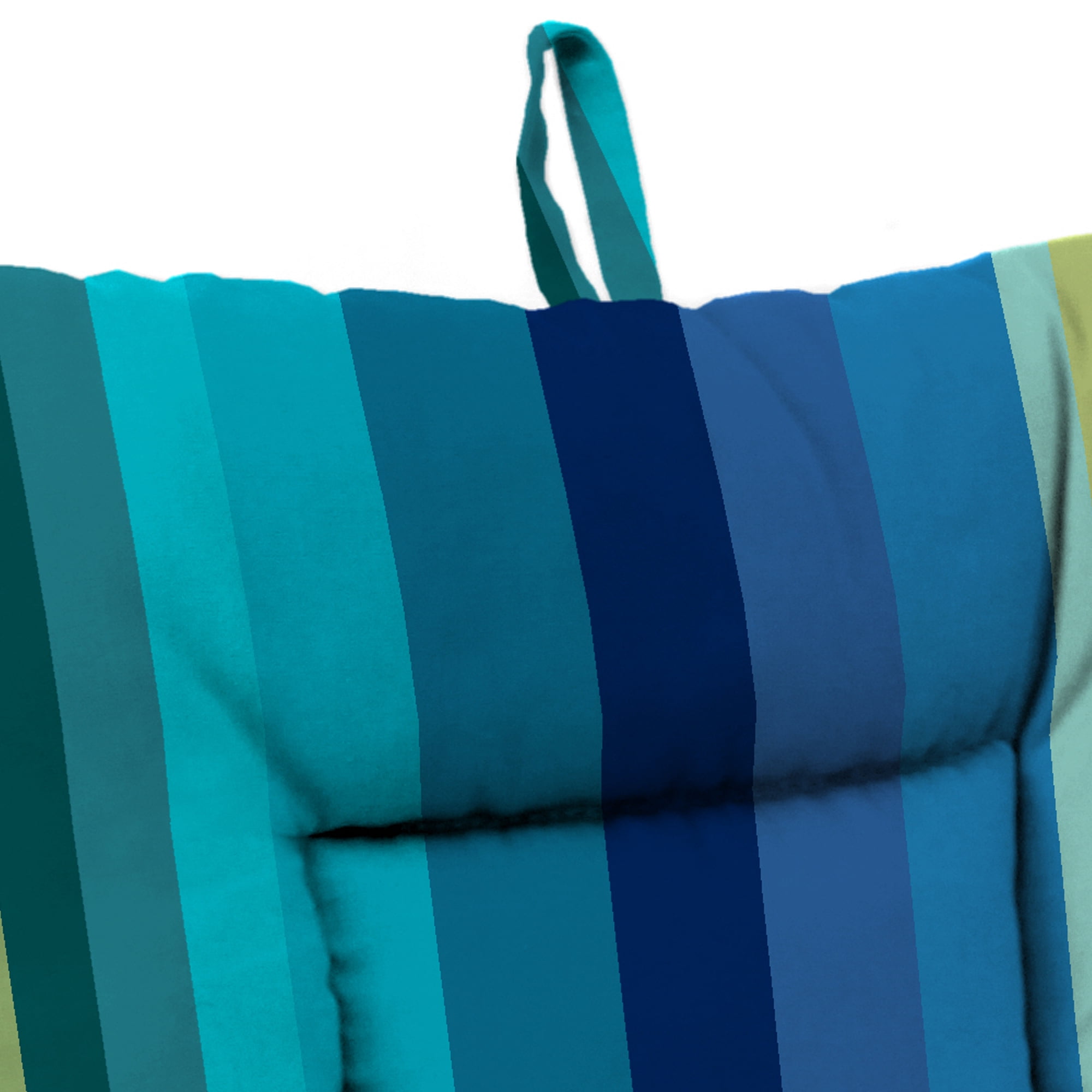 Jordan Manufacturing 38" x 21" Islip Teal Stripe Rectangular Outdoor Wrought Iron Chair Cushion with Ties and Hanger Loop