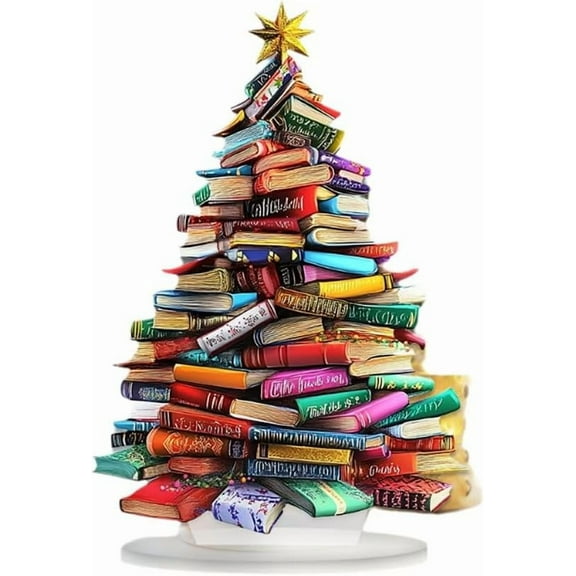 Stack of Books Christmas Trees Signs, Desktoptree Ornament Bookish Gifts for Book Lovers, Librarians, Reader, Bookworm, Bookclub, Cute Ideas for Friend