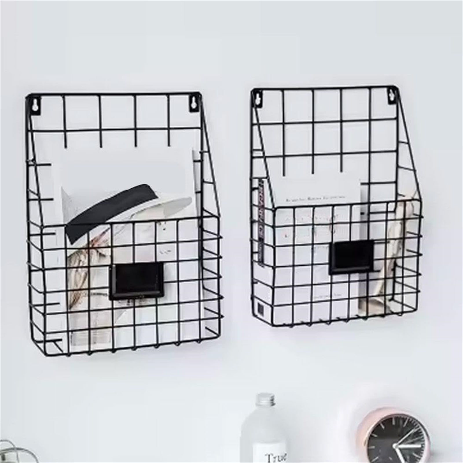 1Pc Storage Rack,Wall Rack Punch Free White,Wall Mounted Magazine Holder Wall File Organizer Mesh Hanging File Organizer Hanging Magazine Rack Metal Mail Organizer Storage Holder
