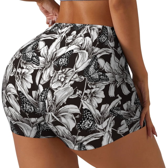 Balery Lilies Flowers Pantalones cortos de entrenamiento estampados para mujer, sin costuras, ajustados, para gimnasio, yoga, correr, deportes, ejercicio activo, fitness.-Large