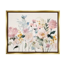 Stupell Industries Pastel Spring Flowers Botanical & Floral Painting Gold Floater Framed Canvas Art Print Wall Art, 21 x 17