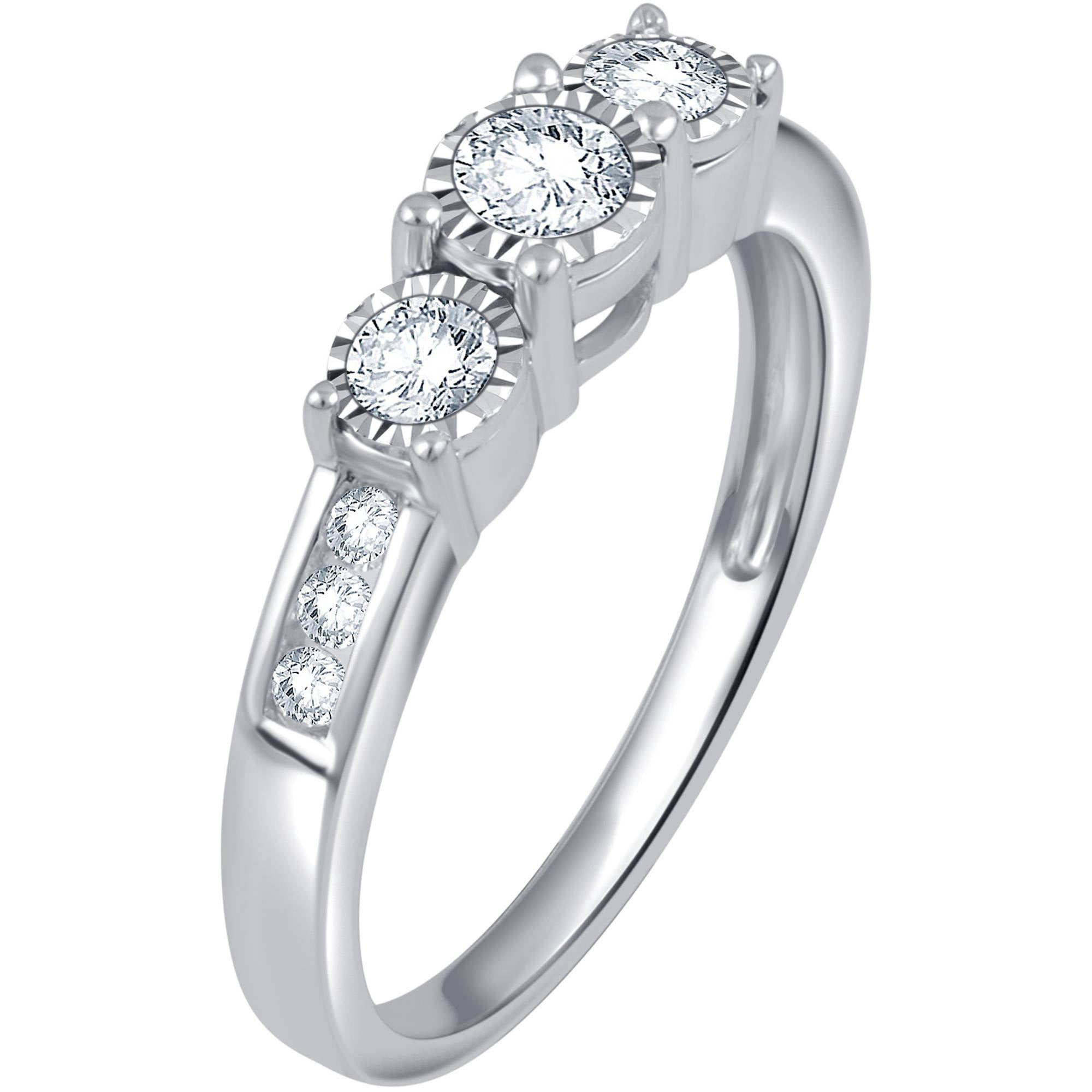 1/2 Carat T.W. Round White Diamond 10kt White Gold 3-Stone Anniversary Ring