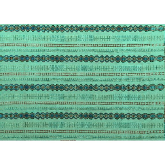 Ahgly Company Machine Washable Indoor Rectangle Abstract Turquoise Blue Modern Area Rugs, 2' x 5'