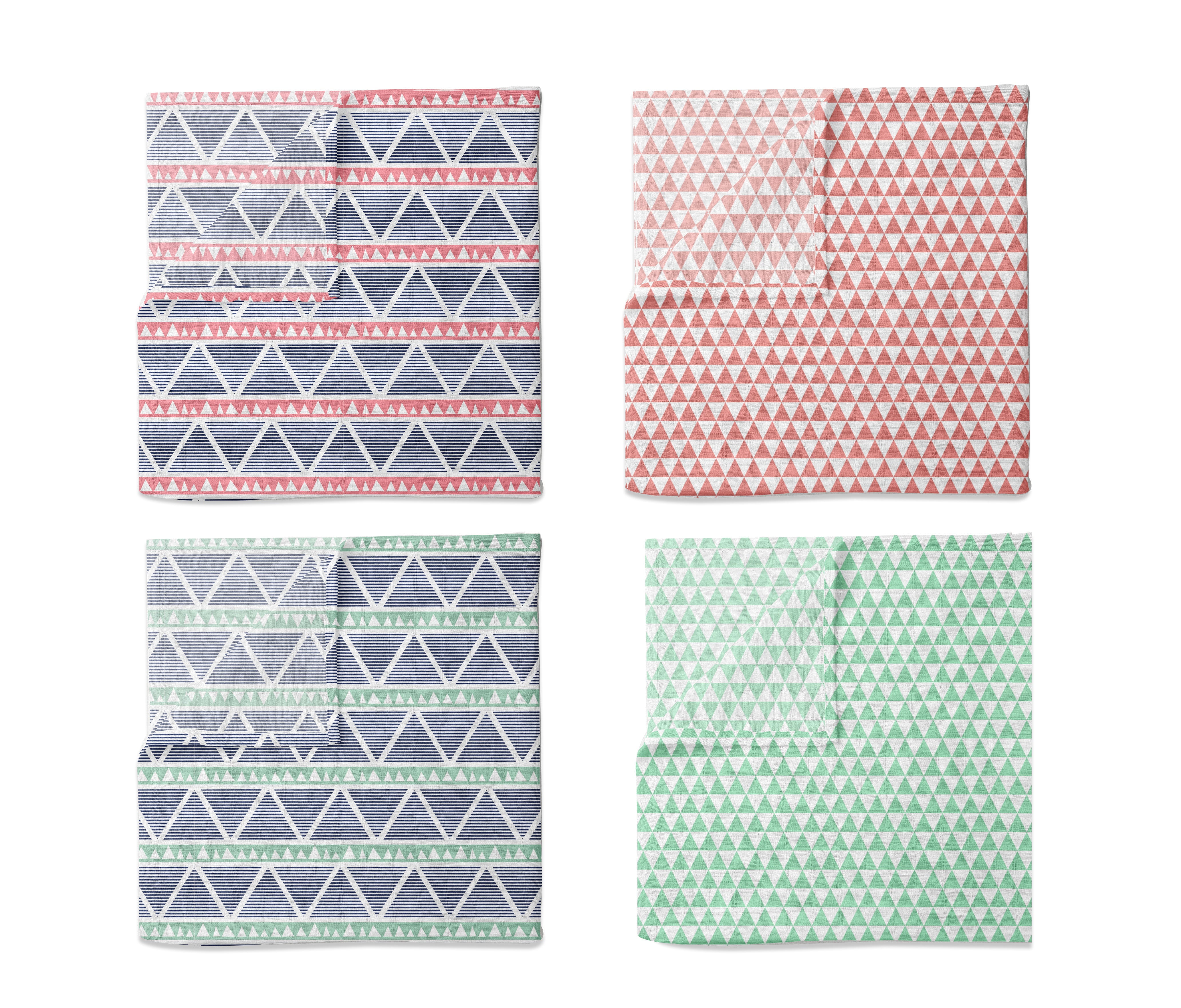 Bacati - Aztec Coral/Mint/Navy Triangles Muslin Girls Crib Bedding Set