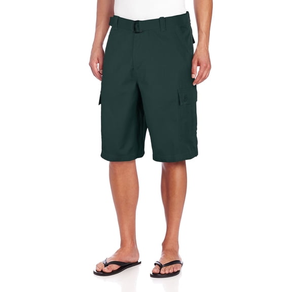 Men's Premium Cotton Twill Slim Fit Cargo Camo Shorts With Woven Belt (OTB Dark Green,34)