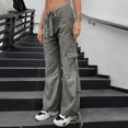 thumbnail image 3 of Gibobby Pantalones tipo cargo para mujer 2023 Pantalones cargo Mujer Ropa holgada de ajuste relajado Pantalones negros Cintura alta Cremallera Cintura delgada(Gris,CH), 3 of 5