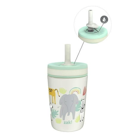 Zak Designs 12oz Kelso Toddler Cups For Travel or At Home  Vacuum Insulated Stainless Steel Sippy Cups With Leak-Proof Design is Perfect For Kids (Safari)