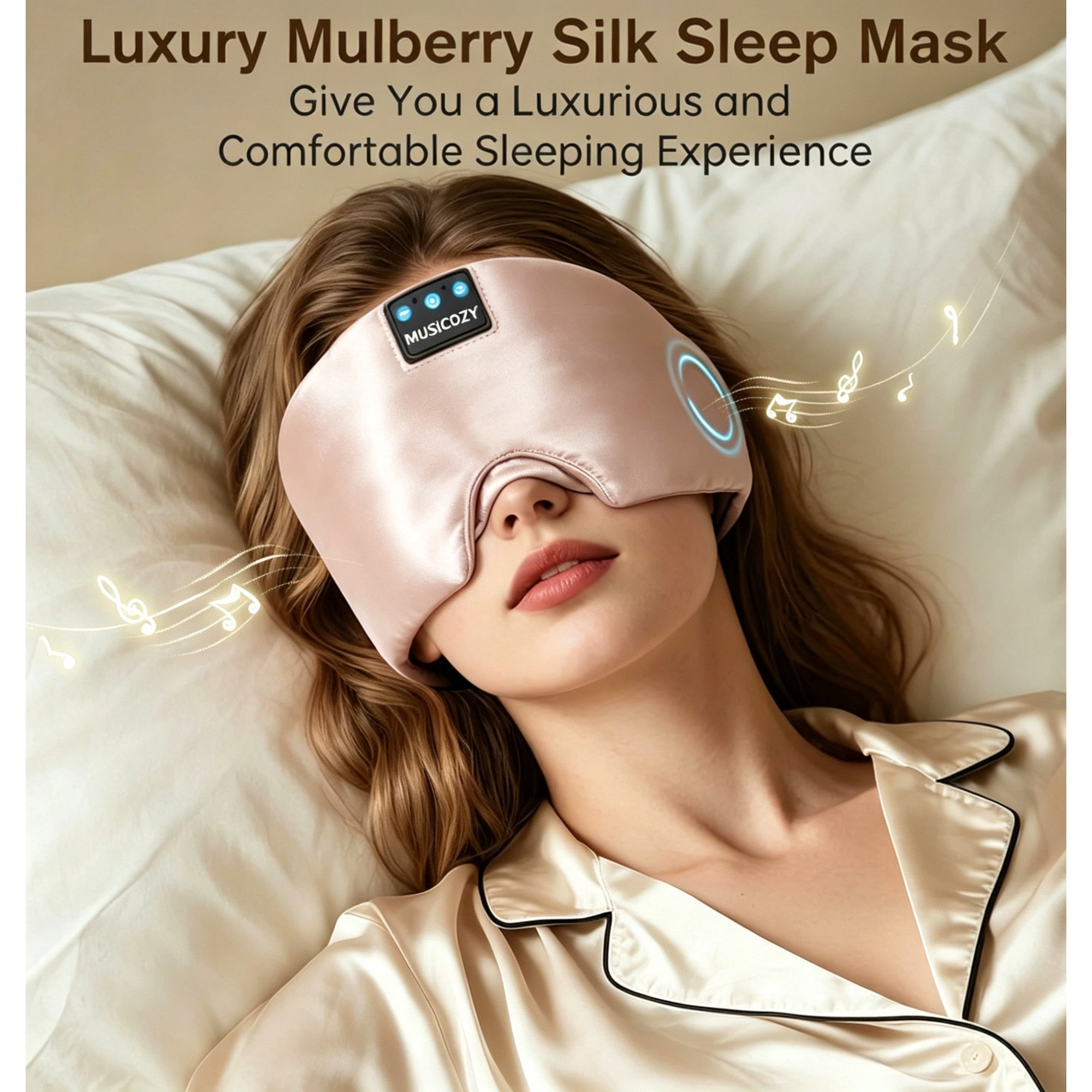 MUSICOZY 3D Sleep Mask with Bluetooth Headphones, Ice Silk Sleep Headphones with Bluetooth 5.4, Total Blackout Eye Mask for Sleeping, Sleep Soft Mask for Women Men, All Night Sleep, Travel Gift