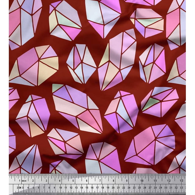 Soimoi Red Rayon Fabric Crystal Stone Geometric Print Fabric by the Yard 56 Inch Wide