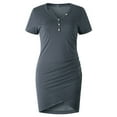 thumbnail image 4 of QUYUON Women Ruched Bodycon Mini Dress Summer Button V-Neck Short Sleeve T-Shirt Pencil Dress Night Out Club Party Short Dresses Casual Business Work Dress Beach Sun Dress Style A-120 Gray Medium, 4 of 5