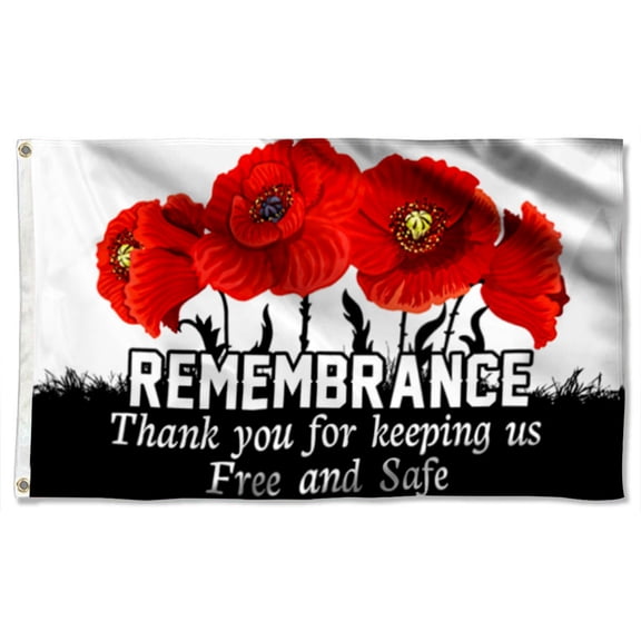 Cayyon Remembrance Day Grommet Flag Thank You Veteran Poppy Flower Flag 3x5Feet Banner with 2 Brass Grommets