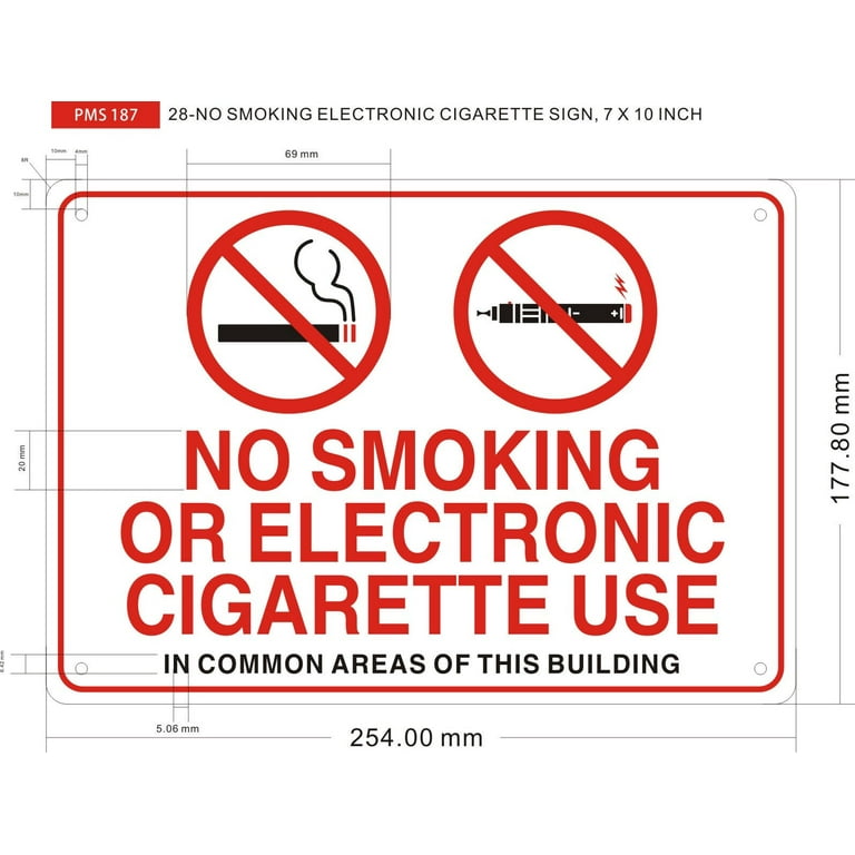 NO SMOKING OR ELECTRONIC CIGARETTE USE IN COMMON AREA SIGN  (7x10,White/RED,Aluminum) -ref21022
