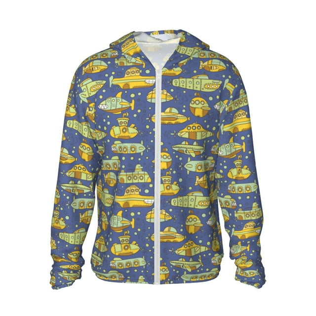 Vsdgher Cartoon Submarines Print Adult Hoodie Shirts Rash Guard for Men Women,Long Sleeve Sun Protection Fishing Shirts for Athletic Running Swim-Small