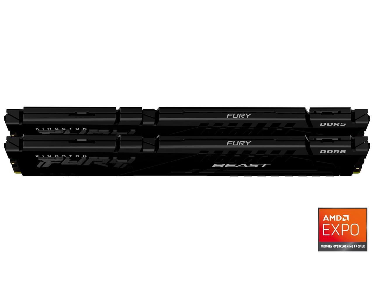 Kingston FURY Beast RAM Module - 64 GB (2 x 32GB) - DDR5-6000/PC5-48000 DDR5 SDRAM - 6000 MHz Single-rank Memory - CL36 - 1.35 V - On-die ECC - 288-pin - DIMM - Lifetime Warranty