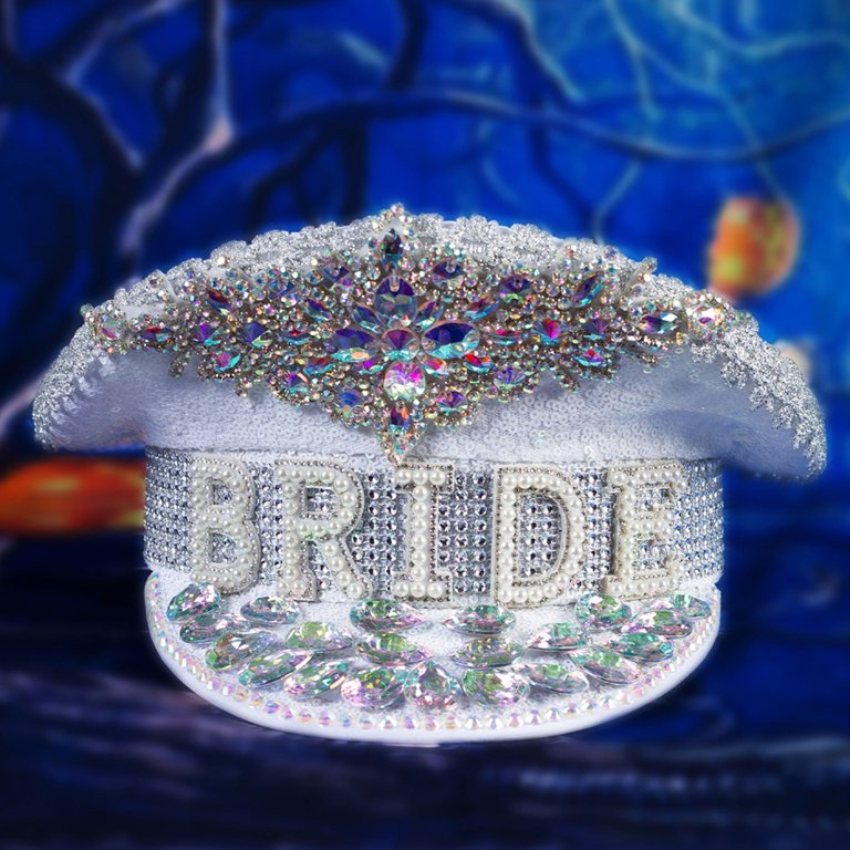 Wedding Bling Hats-Bridal Bling Hats-Bachlorette Cowboy Hat With Rhinestone Fringe,black Cowboy Hat, White  main image 3