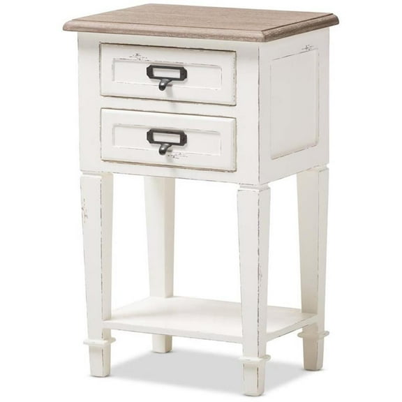 Bowery Hill Modern 2 Drawer Wood Nightstand in Weathered Oak White