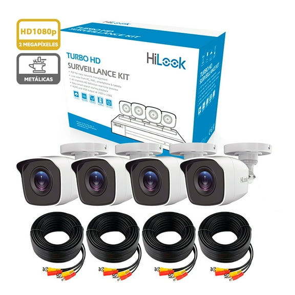 Kit Cámaras de Seguridad de 4 Cámaras Full HD 1080p Bala color Blanco Metálicas