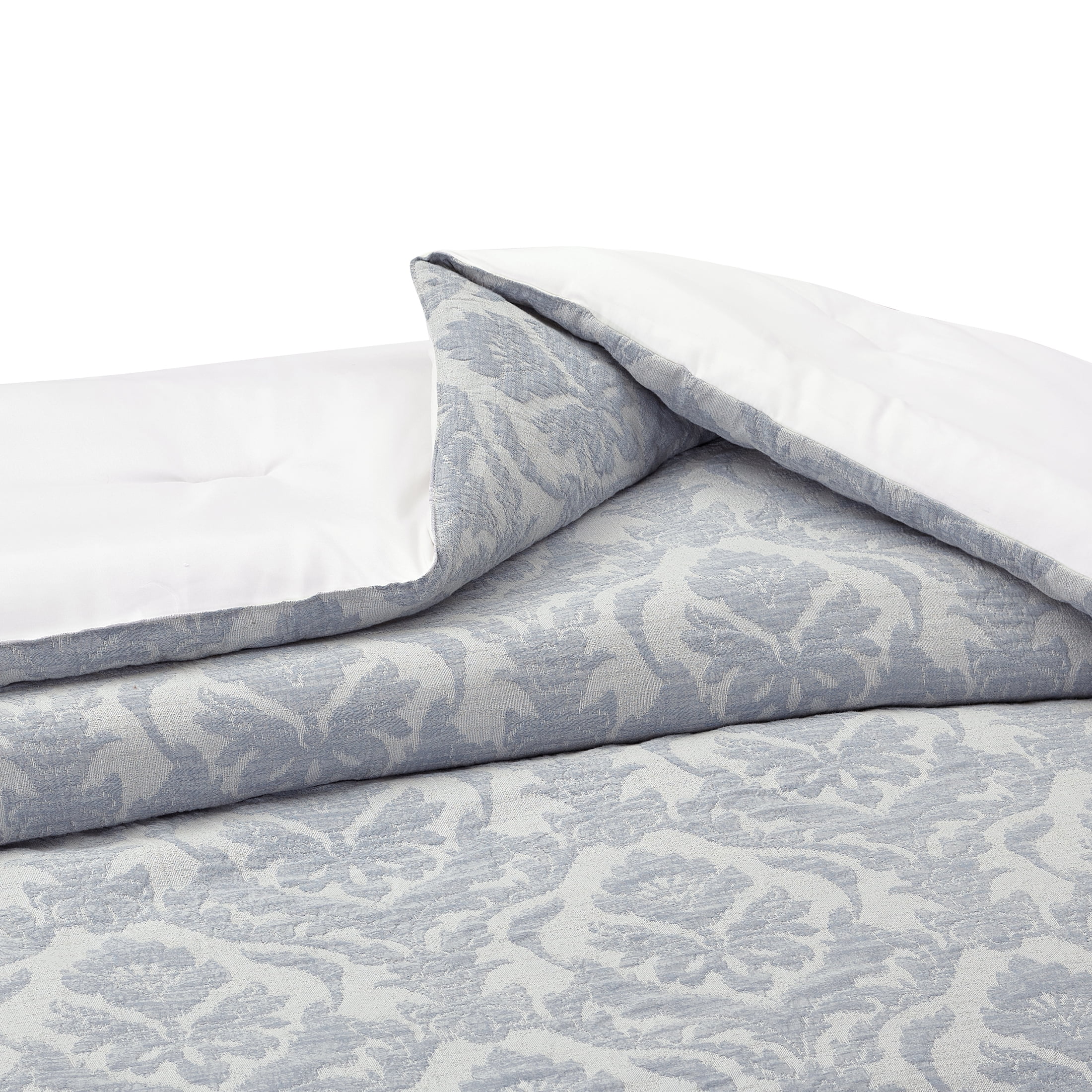 Better Homes & Gardens Woven Damask 3-Piece Comforter Set, Blue/Silver, King, All Ages