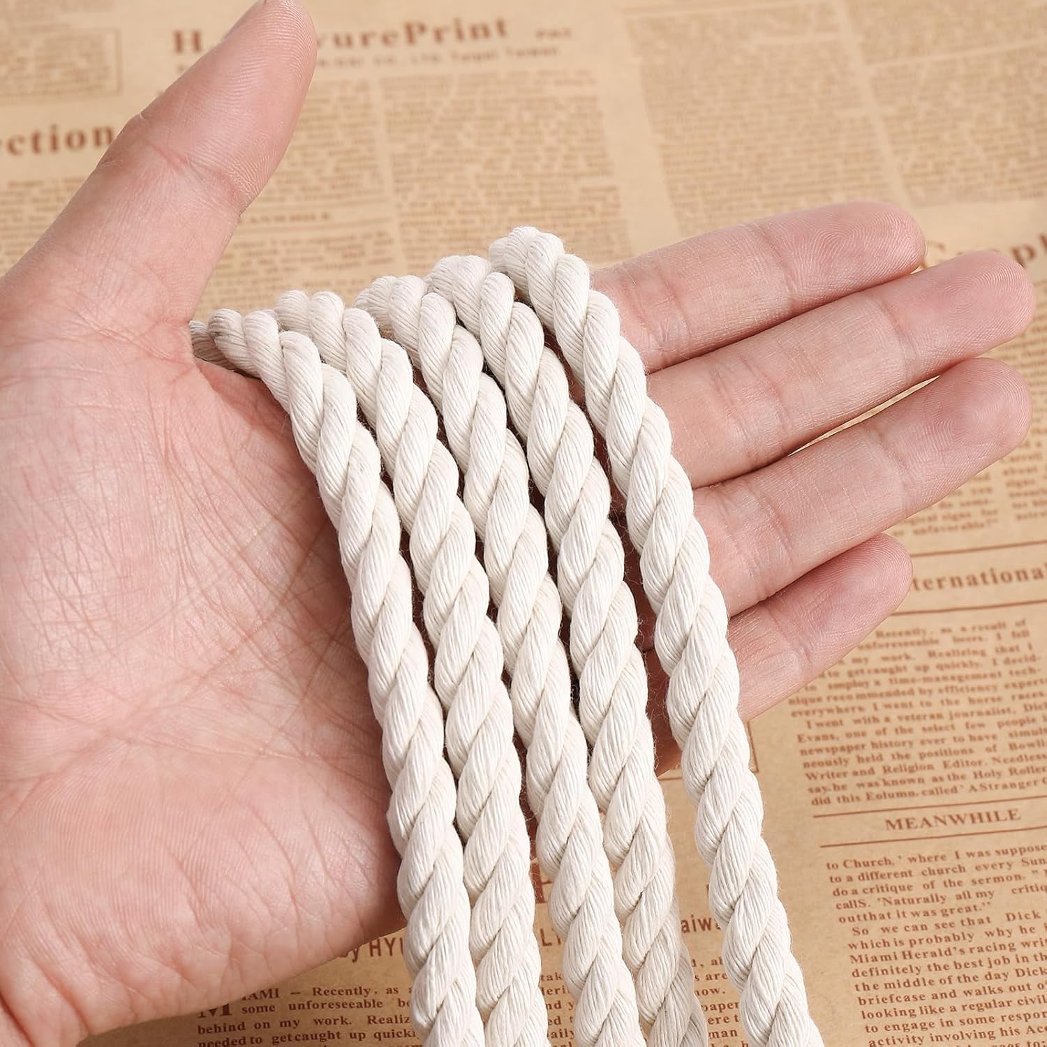 Macrame Cord 8mm X 33yards, Natural Cotton Macrame Rope - 4 Strands Twisted Macrame Cotton Cord for Wall Hanging, Plant Hangers, Crafts, Gift Wrapping and Wedding Decorations (8mmX33yd)
