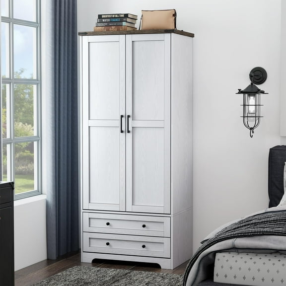 Brafab 71" Modern Functional Armoire Wardrobe Closet with Adjustable Shelf and Hanging Rail, 2 Wide Drawers