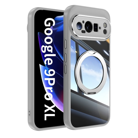 Case for Google Pixel 9 Pro XL Case Ring Holder Kickstand Built-in Camera Lens Protector Anti-Scratch Shockproof Dustproof Protection Rugged Phone Case Cover for Google Pixel 9 Pro XL, Gray