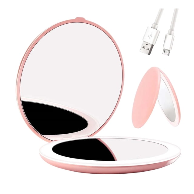 Espejo Con Led Luz Recargable Para Maquillaje Portatil 1x2 Modelo Rosa