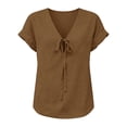 thumbnail image 5 of Tweang Gauze Shirts for Women Crewneck Button Blouse Boyfriend Dress Shirt Collared Roll Up Long Sleeve Blouses Teacher Tunics Cotton Linen Embroidered Tops Cotton Linen Tops for Women Brown 2XL, 5 of 8