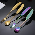 thumbnail image 5 of Tunhigl Elegant 304 Stainless Steel Feather Spoon and Fork Set (2pc) - Perfect for Desserts, Coffee, Fruits, Picnics, Camping, BBQ & More, 5 of 5
