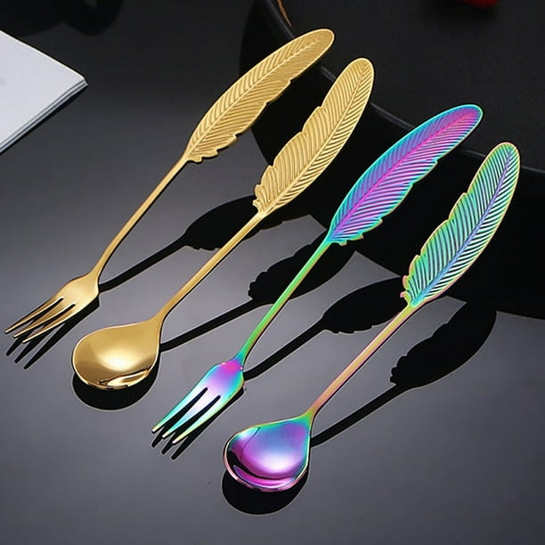 Juego de Cuchara y Tenedor de Acero Inoxidable 304 (2 Piezas) | Utensilios Elegantes para Postres y Café | Tenedores y Cucharas de Fruta para Fiestas, Picnics y Barbacoas