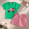 thumbnail image 2 of Gubotare Little Boys Clothing Set Baby Boy Clothes Toddler Boy Summer Outfits Short Sleeve Patchwork Top and Shorts Set 2 Piece 3 6 9 12 18 24 Months 2T 3T 4T 5T,Green, 2 of 5