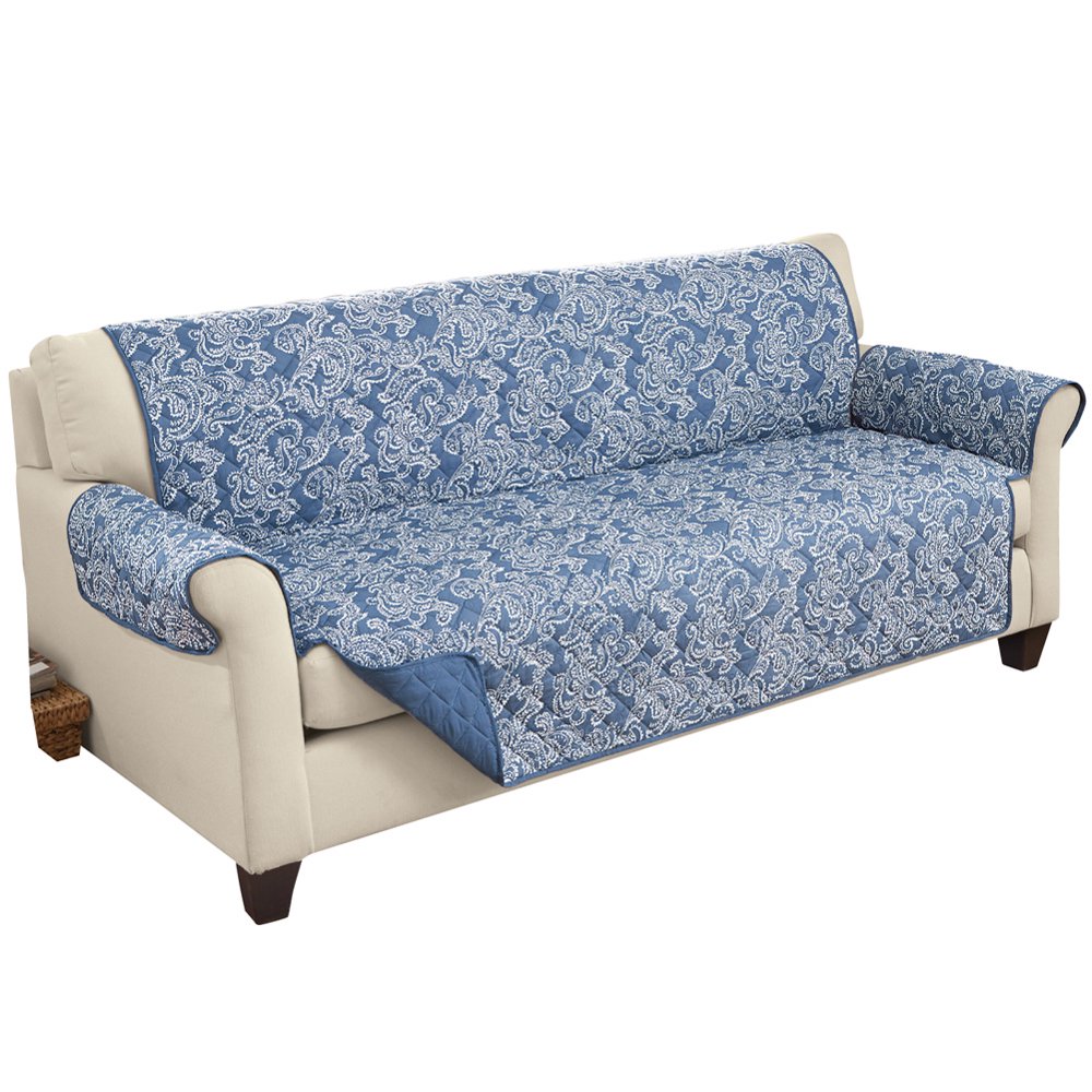 Collections Etc Paisley Reversible Furniture Protector, Sofa, Blue
