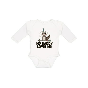 Inktastic Daddy Loves Me Raccoon Boys or Girls Long Sleeve Baby Bodysuit