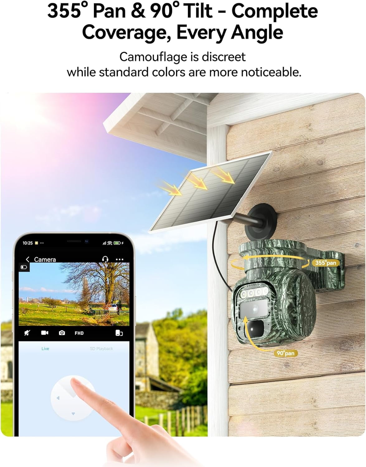 4G LTE Cellular Trail Camera with Solar Panel, No WiFi Security Camera Outdoor Wireless, 2K Live Video Game Camera Built-in SIM Card with 360° Pan Tilt, Motion Activated