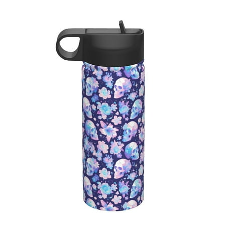 

Salouo flower Skull starry sky Pattern 18 oz Water Bottle With Straw Stainless Steel Sports Water Cup Flask Wide Mouth Travel Thermal Mug for Home Office Car