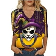 thumbnail image 2 of Cavosen Mardi Gras Women's Tops 3/4 Sleeve Length Festival Carnival V Neck Tops Mask Graphic Print Shirts Holiday Fashion Blouse Loose Workout Tees Party Shrove Tuesday T-Shirts 5XL, 2 of 4