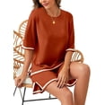 thumbnail image 3 of Women 2 Pieces Knit Sets Short Sleeve Tops & Shorts Suit, 3 of 5