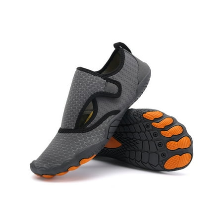 

Eloshman Women Men Beach Shoe Slip On Water Shoes Quick Dry Aqua Socks Summer Lightweight Athletic Flats Breathable Barefoot Dark Gray Style A 7.5