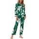 thumbnail image 2 of Pijamas de satén para mujer Cheibear, ropa de dormir, blusas de manga larga con pantalones, conjuntos de lounge con botones, XL, floral verde, 2 of 4
