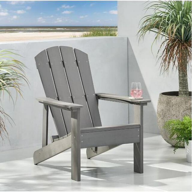 LANTRO JS Classic Solid Gray Outdoor Solid Wood Adirondack Chair Garden Lounge Chair